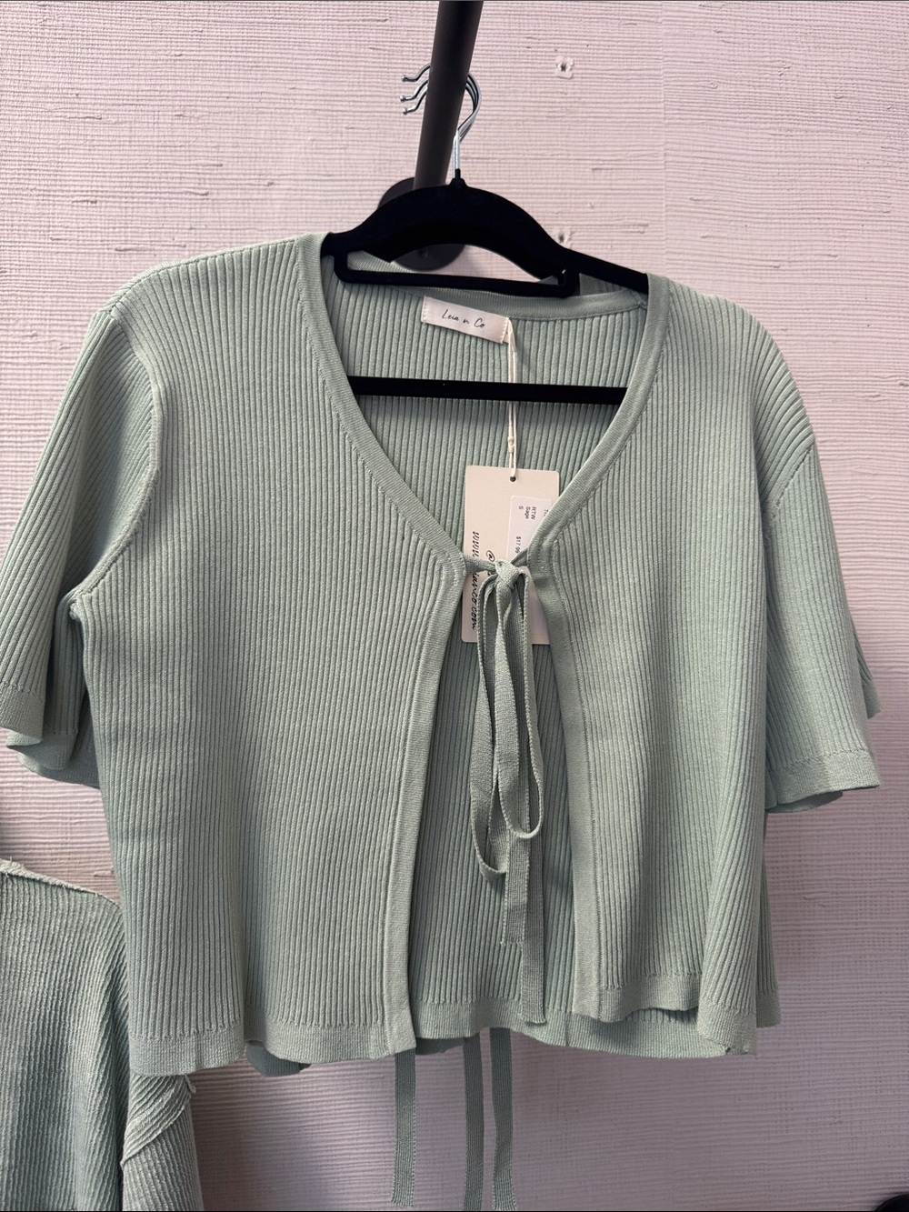 Mint Ribbed Tie-Front Cardigan